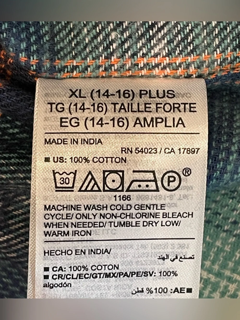 Old Navy Boys’ Blue & Orange Plaid Flannel Long Sleeve Shirt Size XL Plus